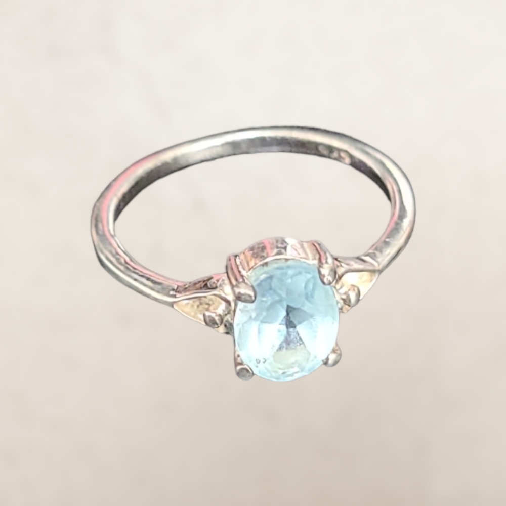 Natural High Quality Aqua Marine Sterling Silver Size 7